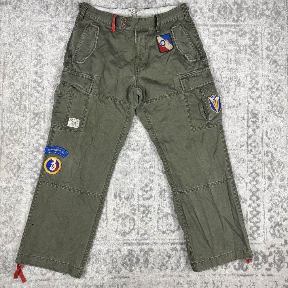 VTG American Living Pants Cargo Military w/ Patches Rare Pants Size 34x30